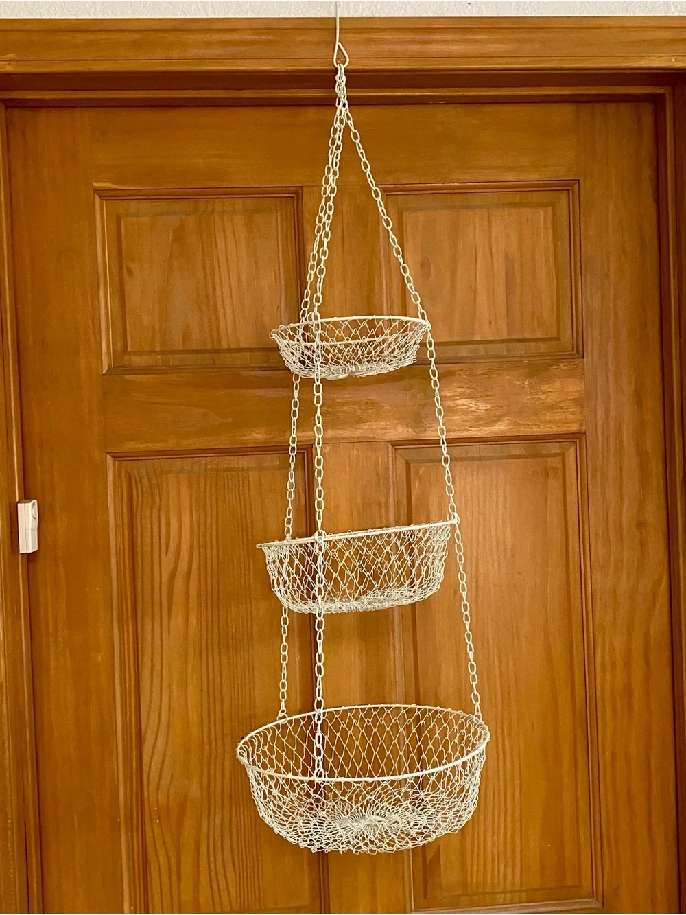 Vintage 3 Tier Wire Hanging Fruit Basket Collapsible Kitchen Storage OFF WHITE
